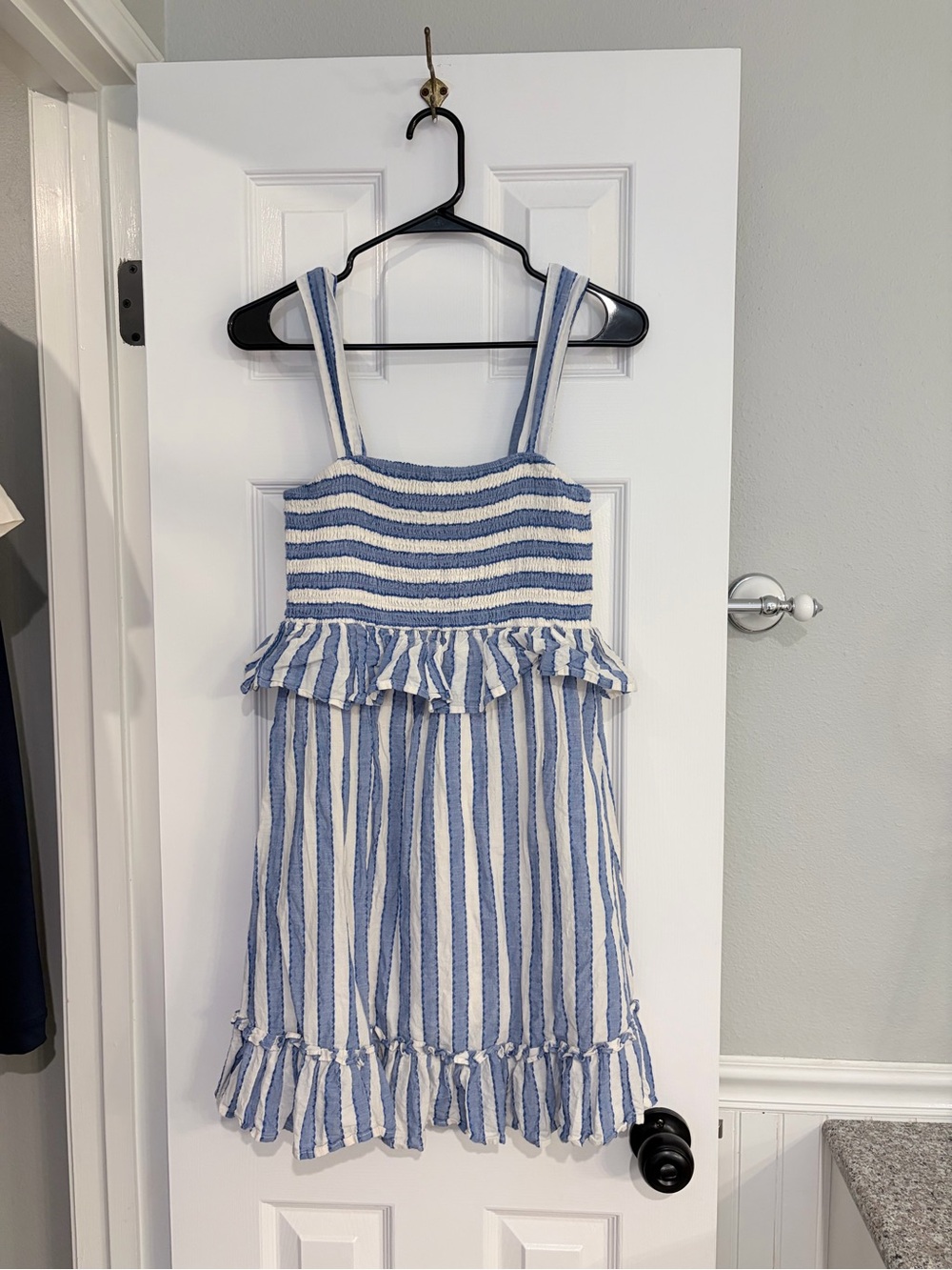 TCEC Hamptons Seersucker Stripe Mini Dress Blue White Medium